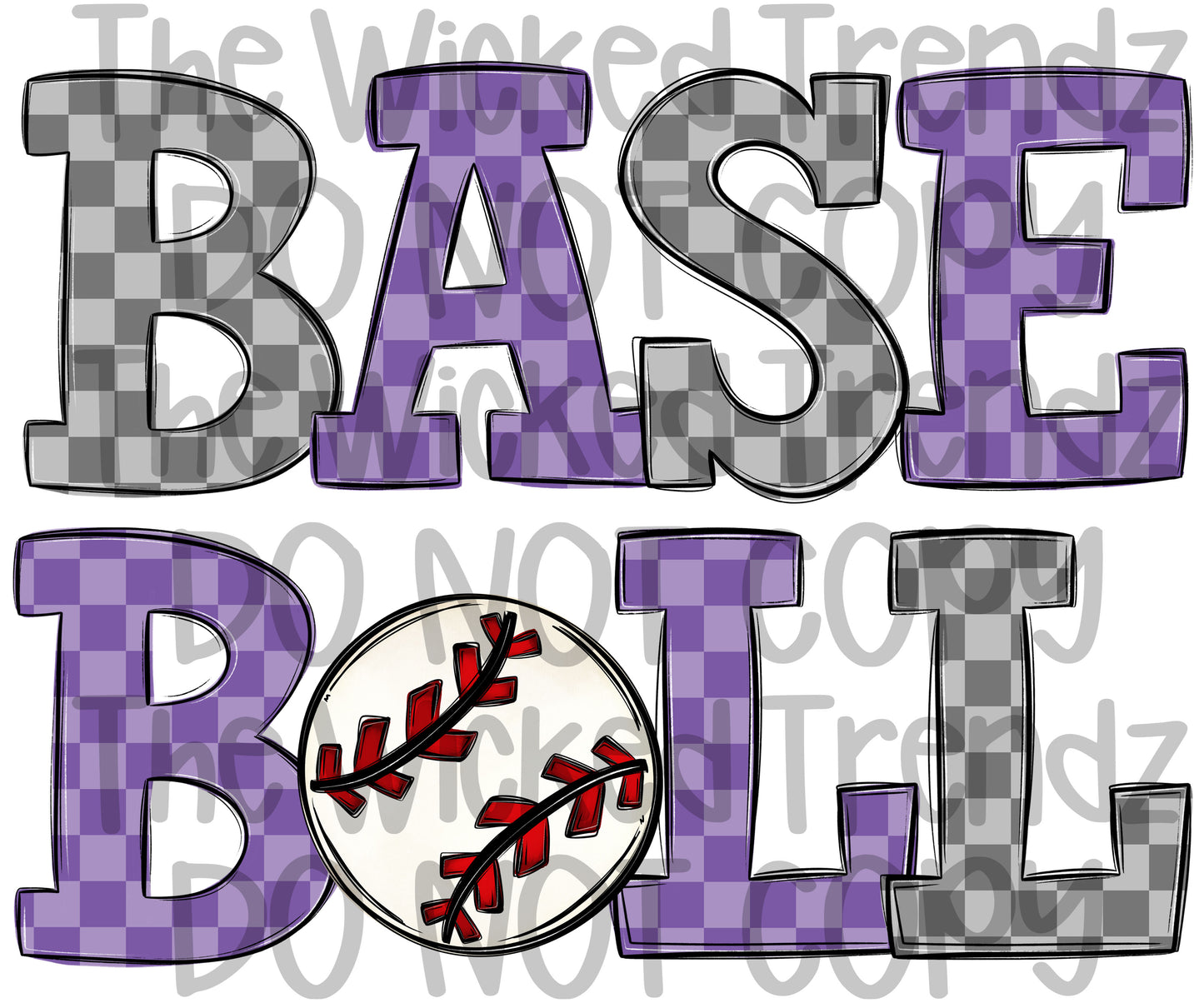 Purple Checkered Baseball Team Digital Design