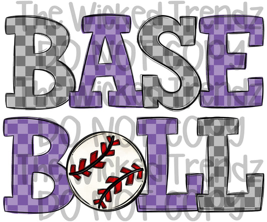Purple Checkered Baseball Team Digital Design