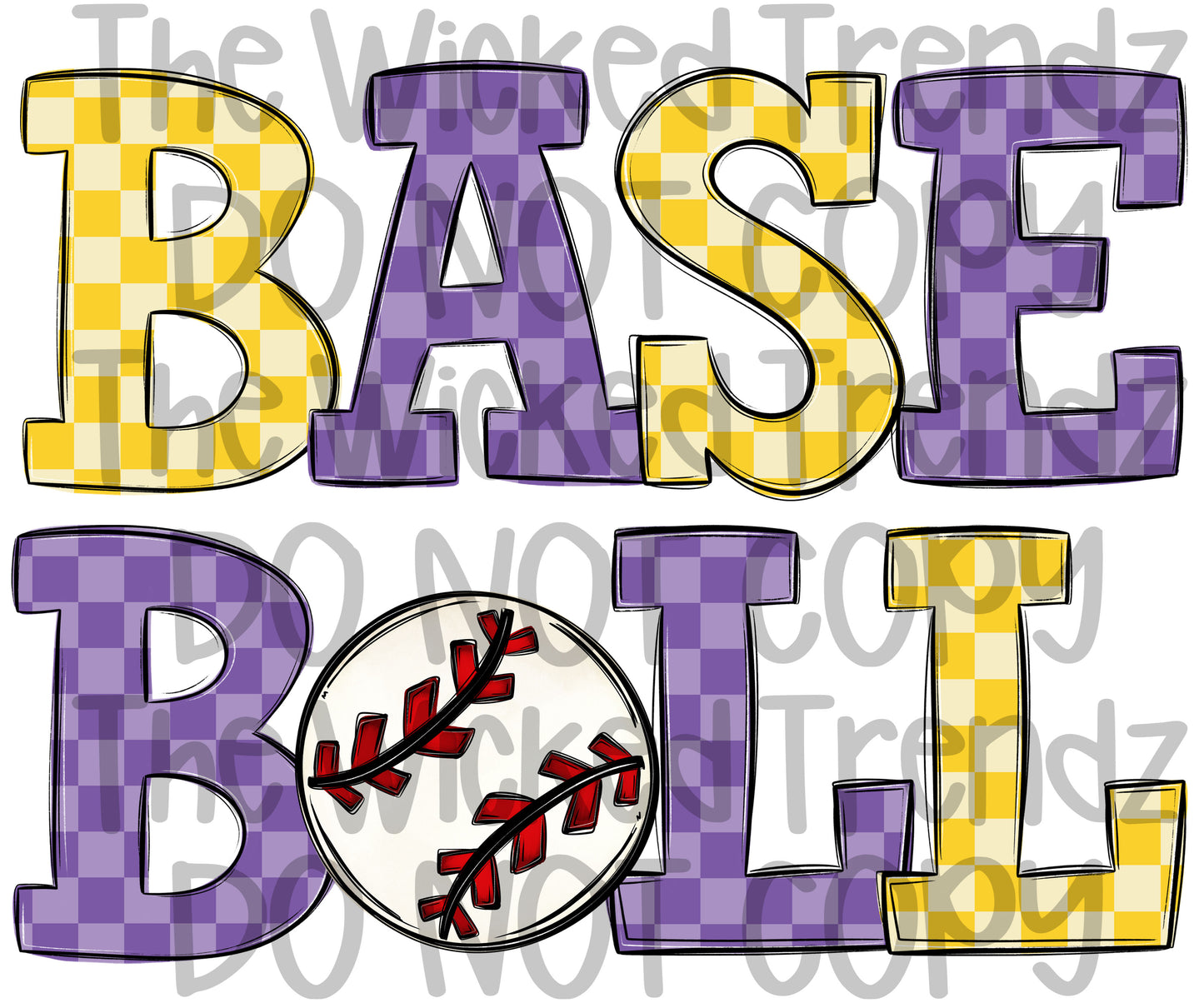 Purple and Yellow Checkered Baseball Team Digital Design