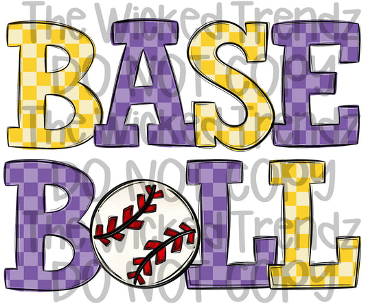 Purple and Yellow Checkered Baseball Team Digital Design