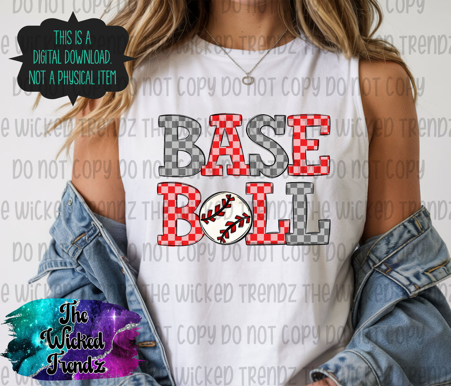 Red Checkered Baseball Team Digital Design