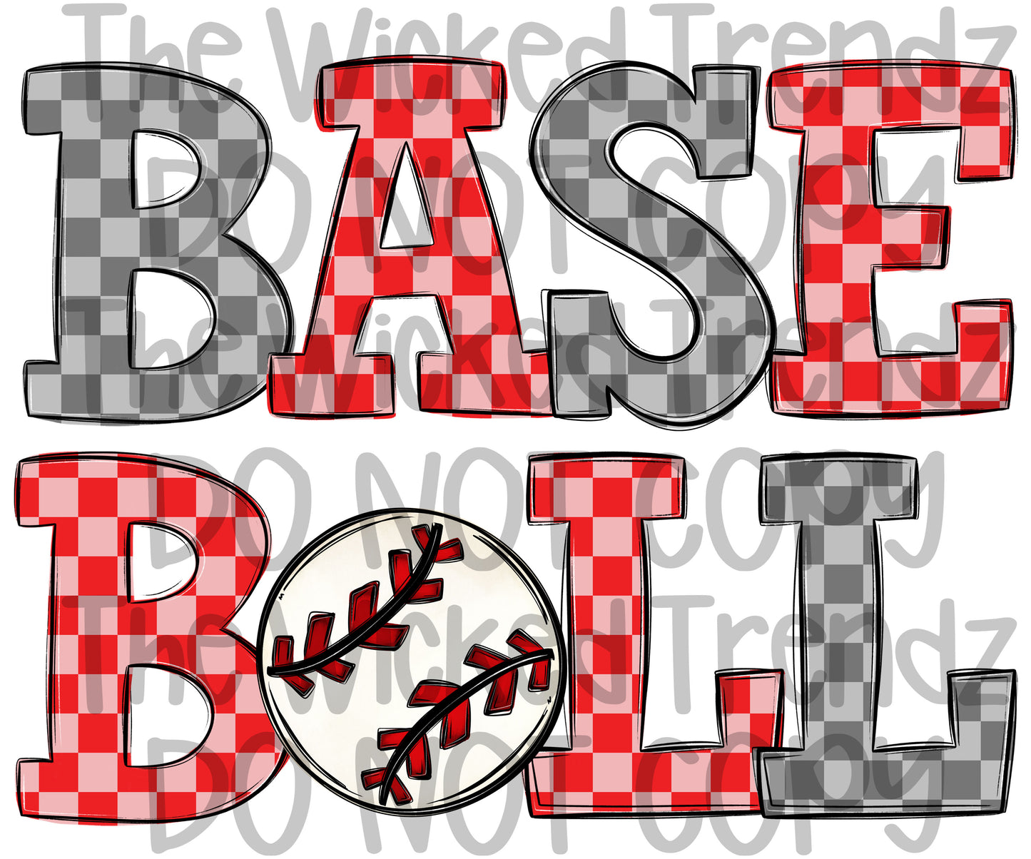 Red Checkered Baseball Team Digital Design