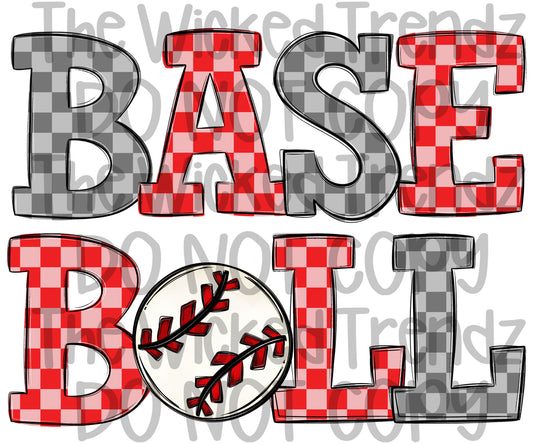 Red Checkered Baseball Team Digital Design