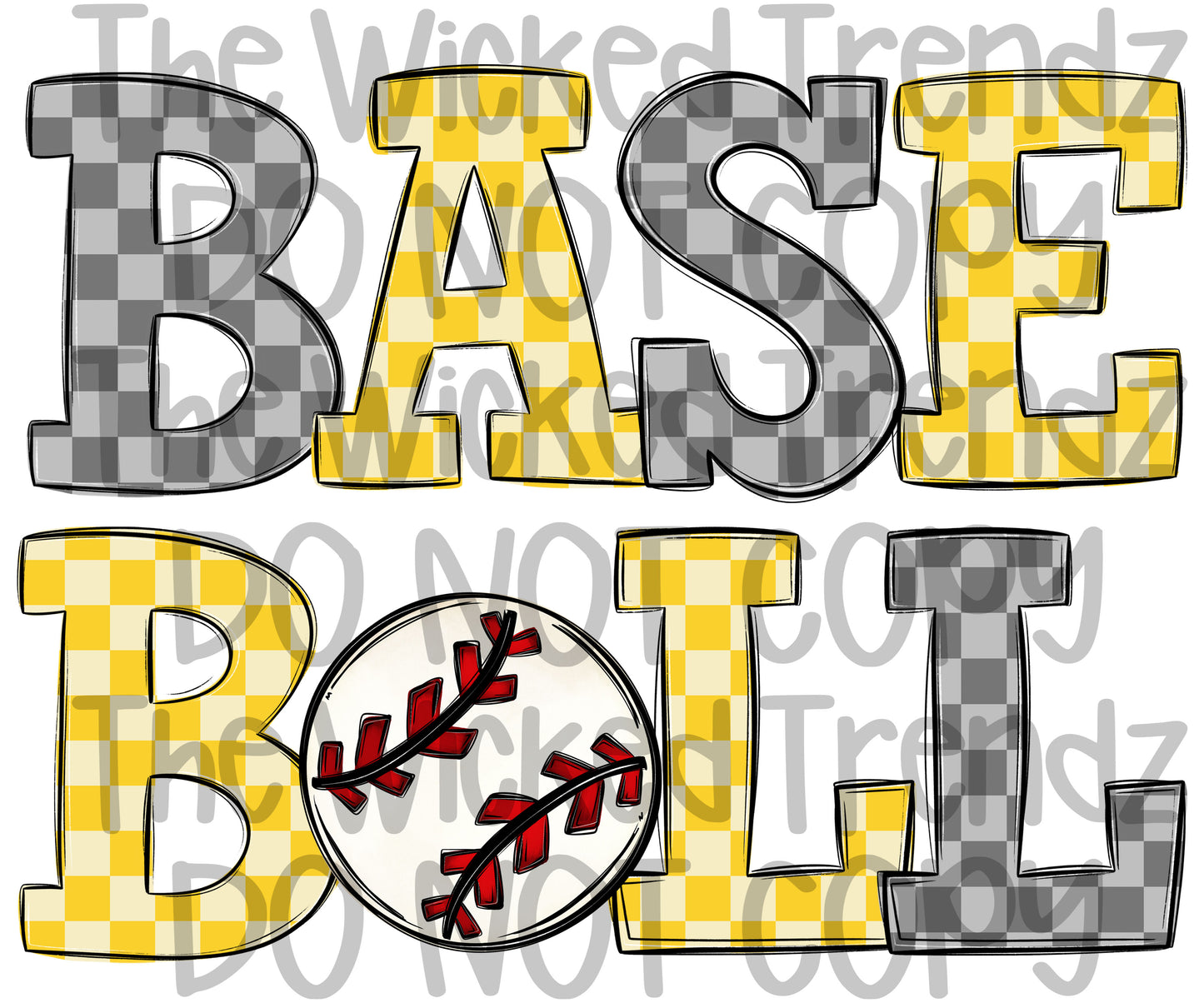 Yellow Checkered Baseball Team Digital Design