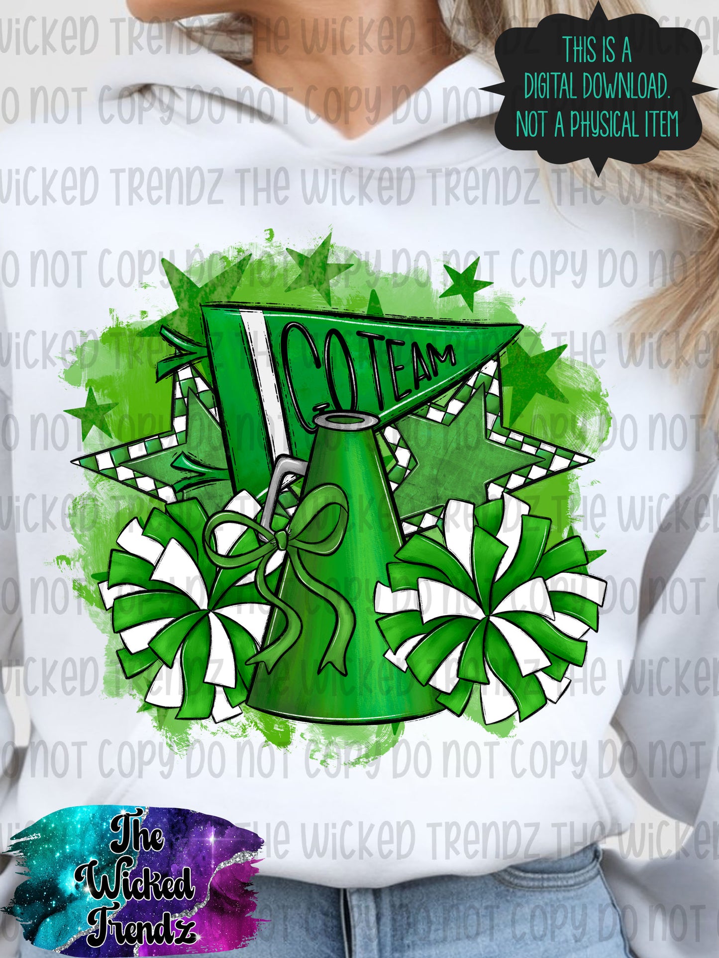 Green Cheer Cheerleading Cheerleader Digital Design Spirit Shirt Design