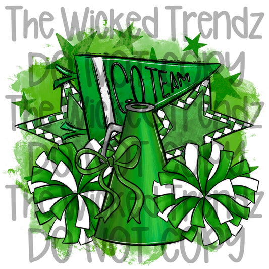 Green Cheer Cheerleading Cheerleader Digital Design Spirit Shirt Design