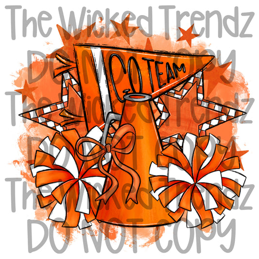 Orange Cheer Cheerleading Cheerleader Digital Design Spirit Shirt Design
