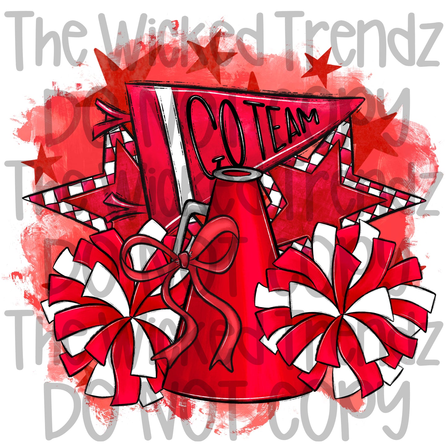 Red Cheer Cheerleading Cheerleader Digital Design Spirit Shirt Design