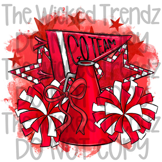 Red Cheer Cheerleading Cheerleader Digital Design Spirit Shirt Design