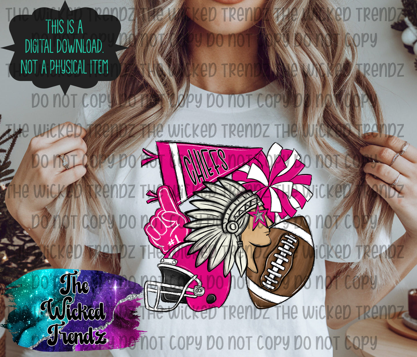Chiefs Pink Out Football Cheer Mascot Digital Design October Awareness
