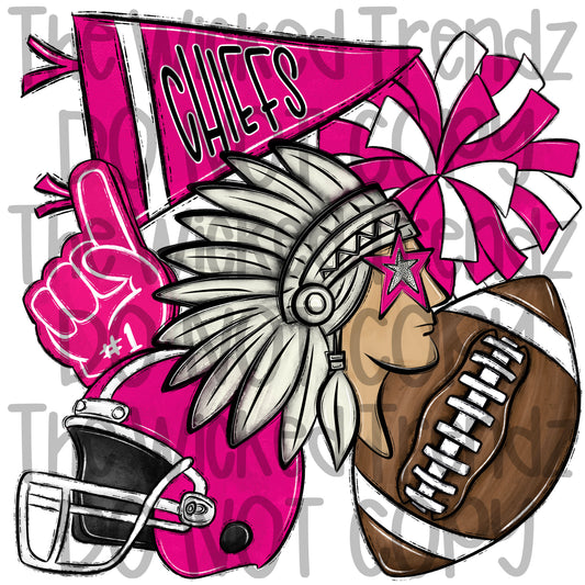 Chiefs Pink Out Football Cheer Mascot Digital Design October Awareness
