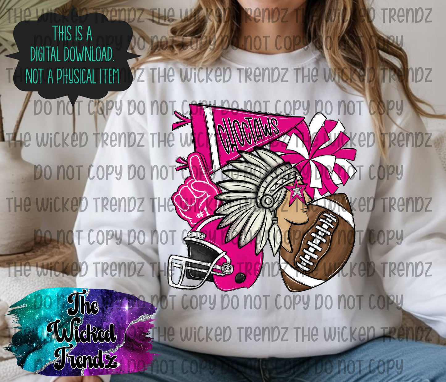 Choctaws Pink Out Football Cheer Mascot Digital Design October Awareness