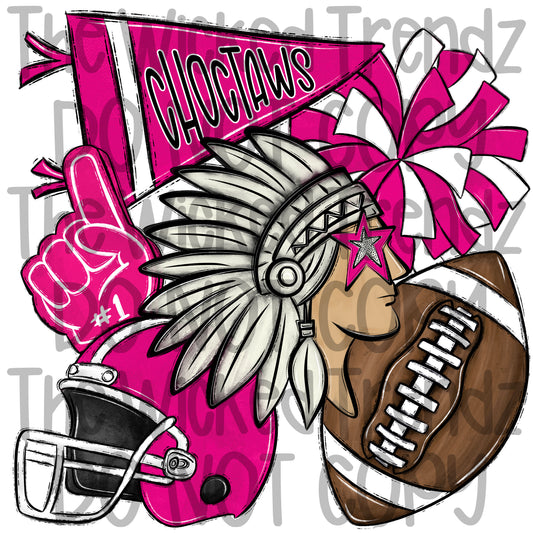 Choctaws Pink Out Football Cheer Mascot Digital Design October Awareness