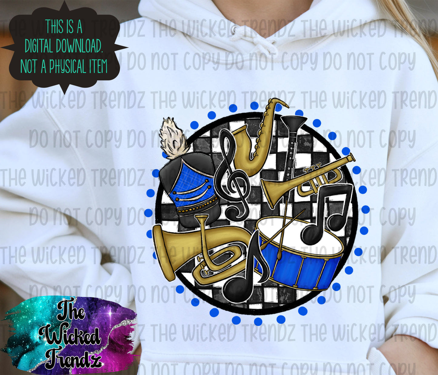 Blue Marching Band Mascot Digital Design