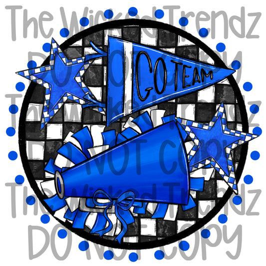 Blue Checkered Cheer Cheerleading Cheerleader Digital Design Spirit Shirt Design