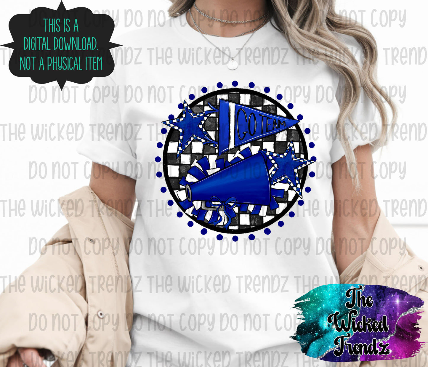 Navy Blue Checkered Cheer Cheerleading Cheerleader Digital Design Spirit Shirt Design