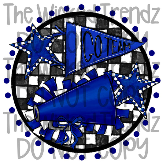 Navy Blue Checkered Cheer Cheerleading Cheerleader Digital Design Spirit Shirt Design