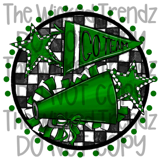 Hunter Dark Green Checkered Cheer Cheerleading Cheerleader Digital Design Spirit Shirt Design