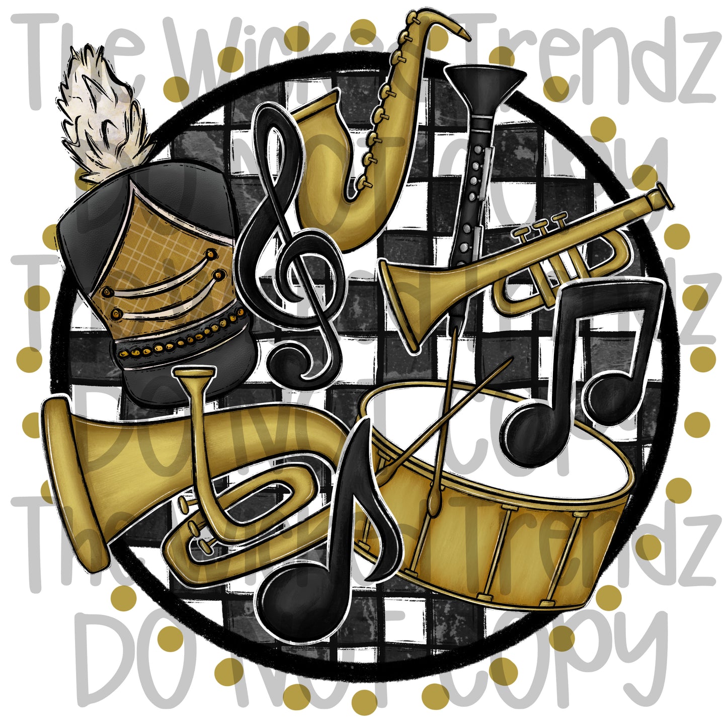 Marching Band Gold School Colors Mascot Digital Design