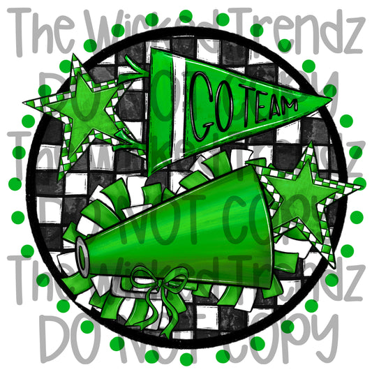 Green Checkered Cheer Cheerleading Cheerleader Digital Design Spirit Shirt Design
