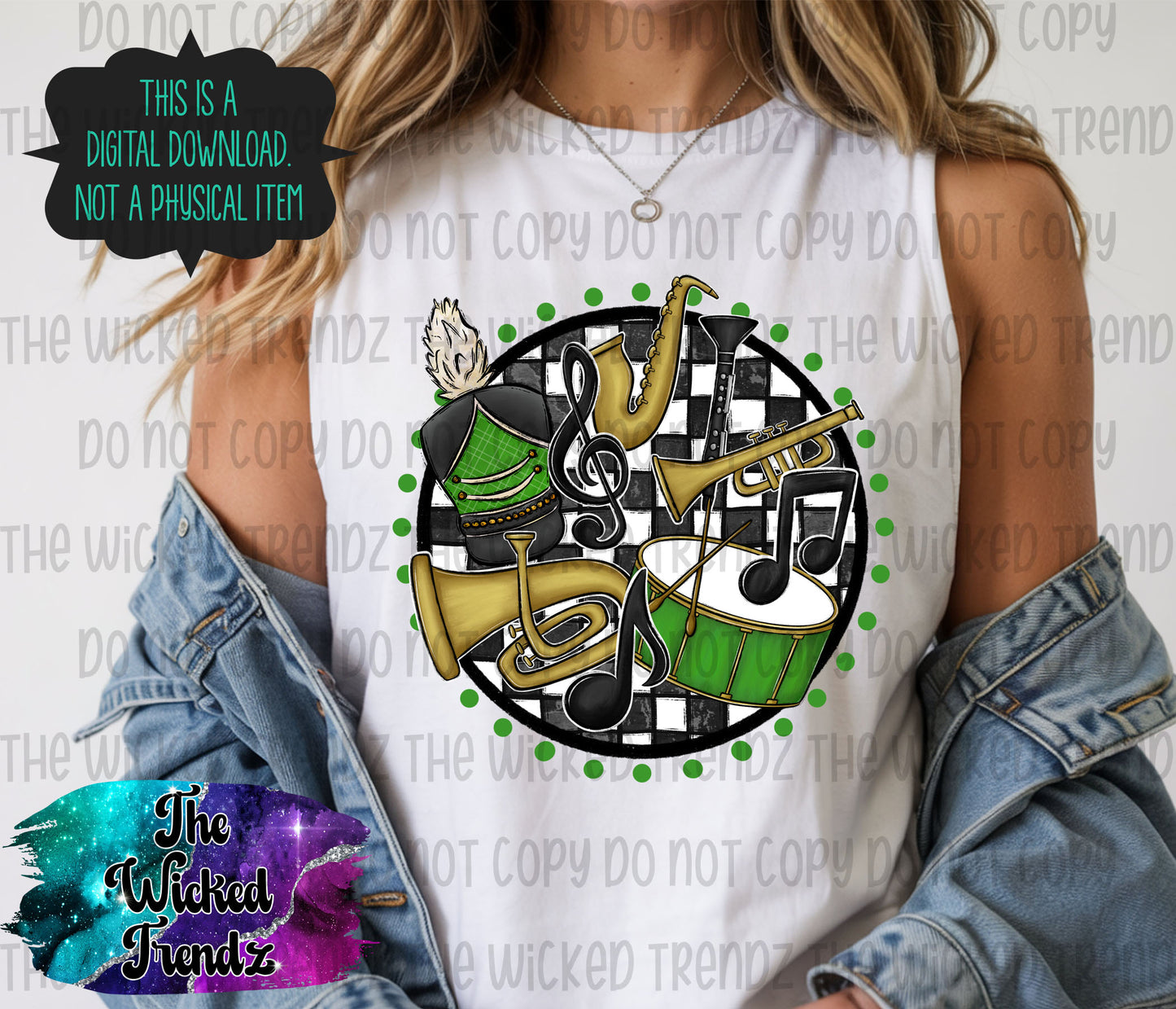 Marching Band Green School Colors Mascot Digital Design