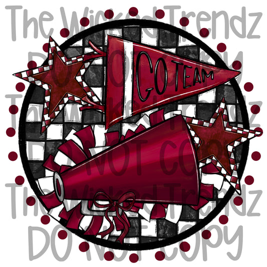 Maroon Checkered Cheer Cheerleading Cheerleader Digital Design Spirit Shirt Design