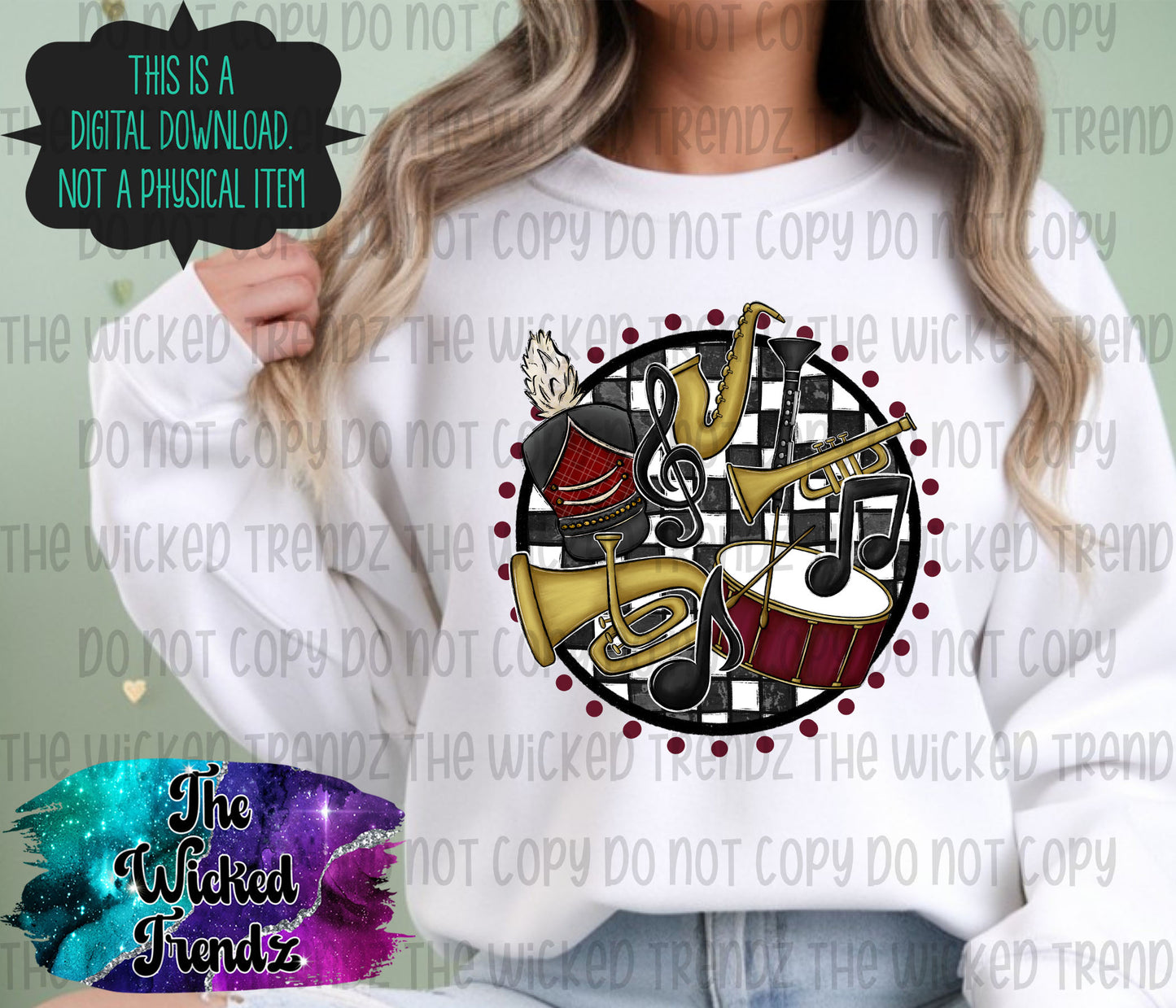 Marching Band Maroon School Colors Mascot Digital Design