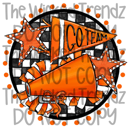 Orange Checkered Cheer Cheerleading Cheerleader Digital Design Spirit Shirt Design