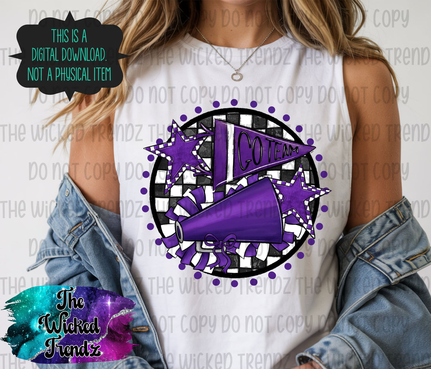Purple Checkered Cheer Cheerleading Cheerleader Digital Design Spirit Shirt Design