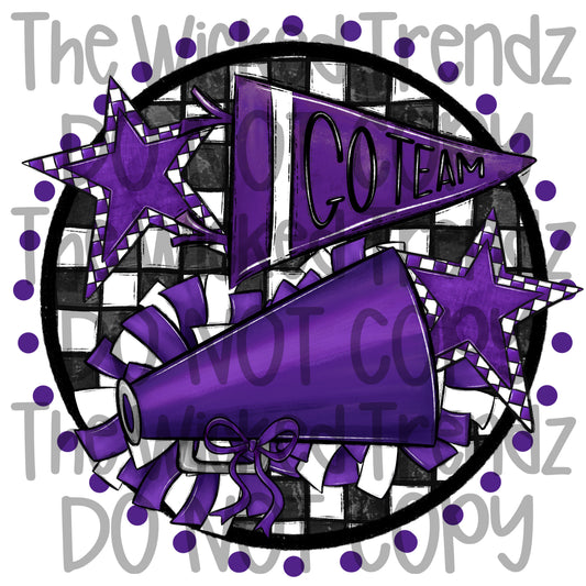 Purple Checkered Cheer Cheerleading Cheerleader Digital Design Spirit Shirt Design