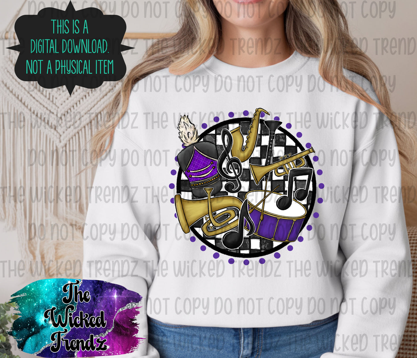 Marching Band Purple School Colors Mascot Digital Design