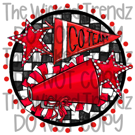 Red Checkered Cheer Cheerleading Cheerleader Digital Design Spirit Shirt Design