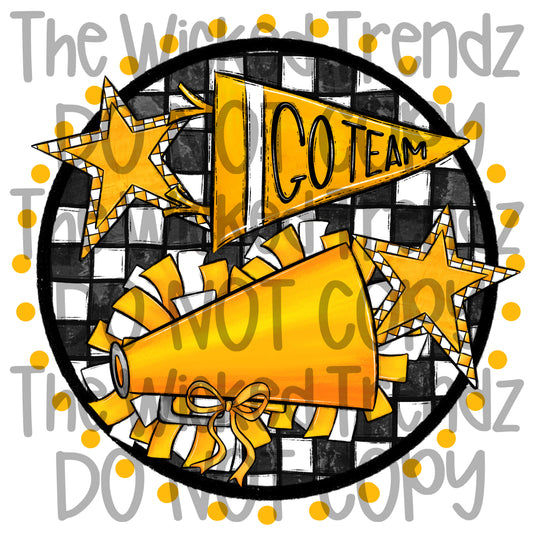 Yellow Checkered Cheer Cheerleading Cheerleader Digital Design Spirit Shirt Design