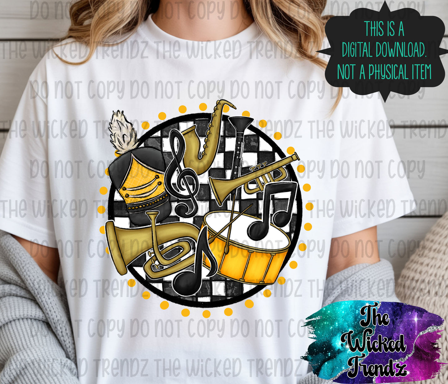 Marching Band Yellow School Colors Mascot Digital Design