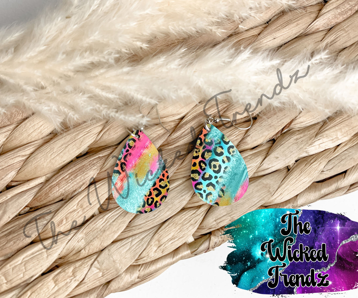 Colorful Glitter Leopard Print Dangle Earrings Tear Drop Earring Lightweight Earrings