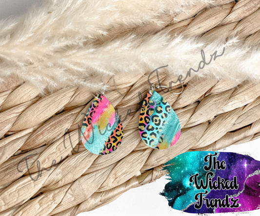 Colorful Glitter Leopard Print Dangle Earrings Tear Drop Earring Lightweight Earrings