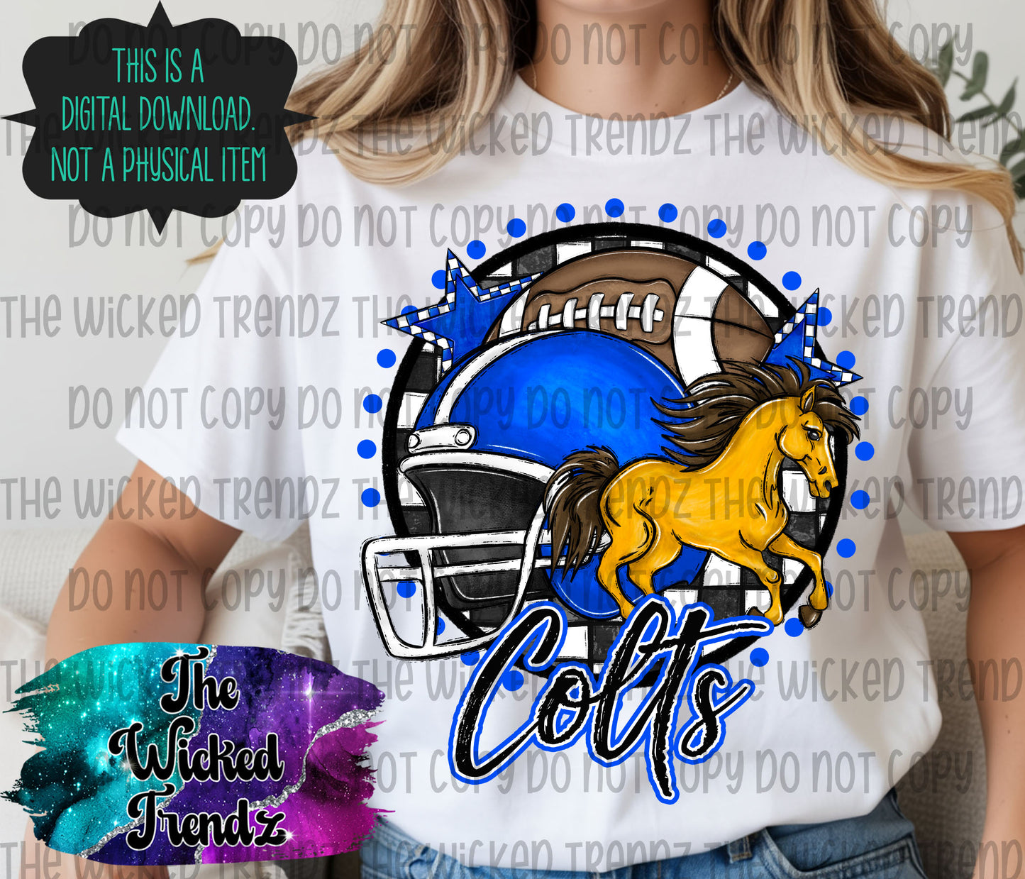 Blue Colts Football Mascot Digital Design
