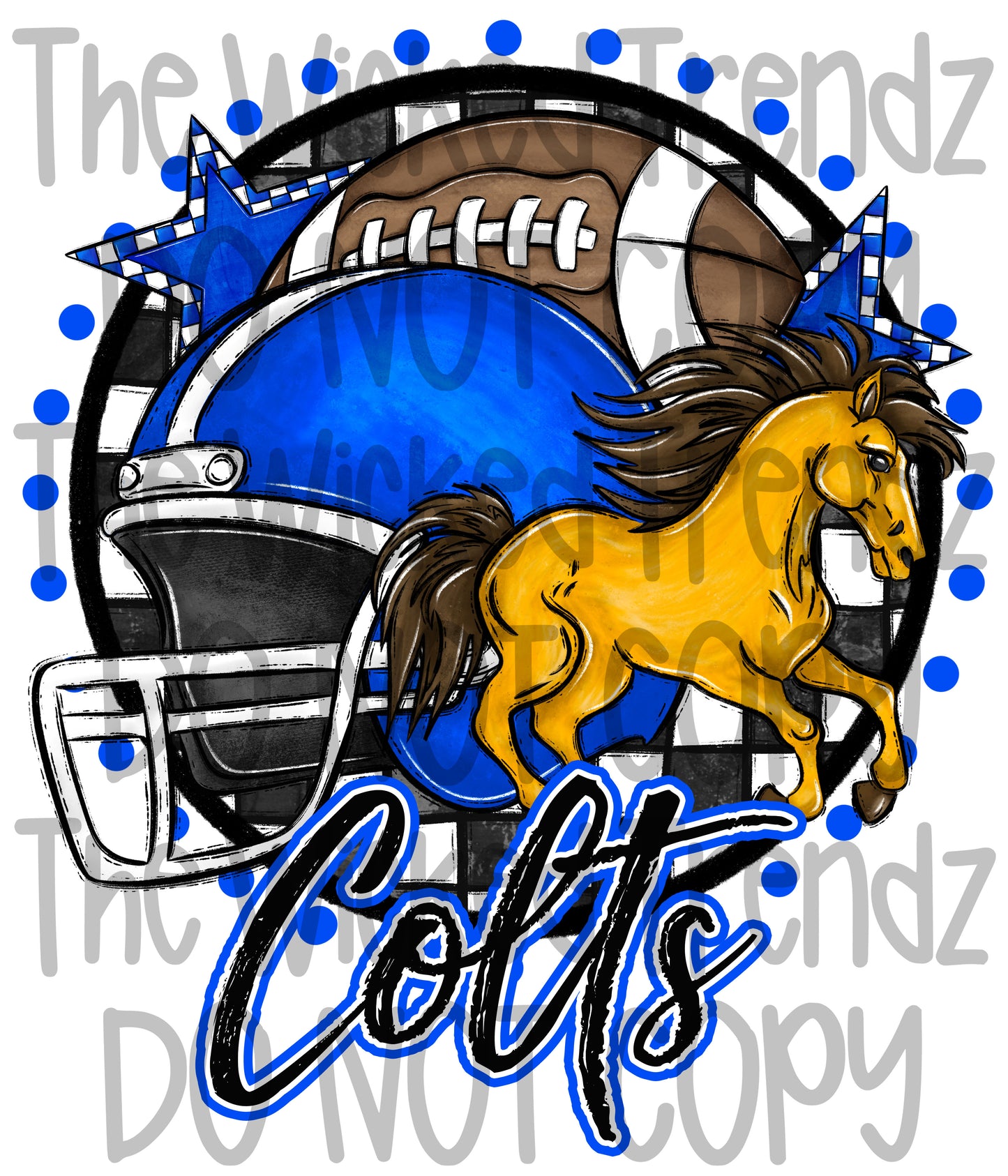 Blue Colts Football Mascot Digital Design