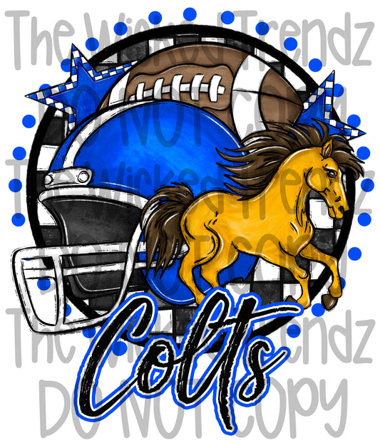 Blue Colts Football Mascot Digital Design