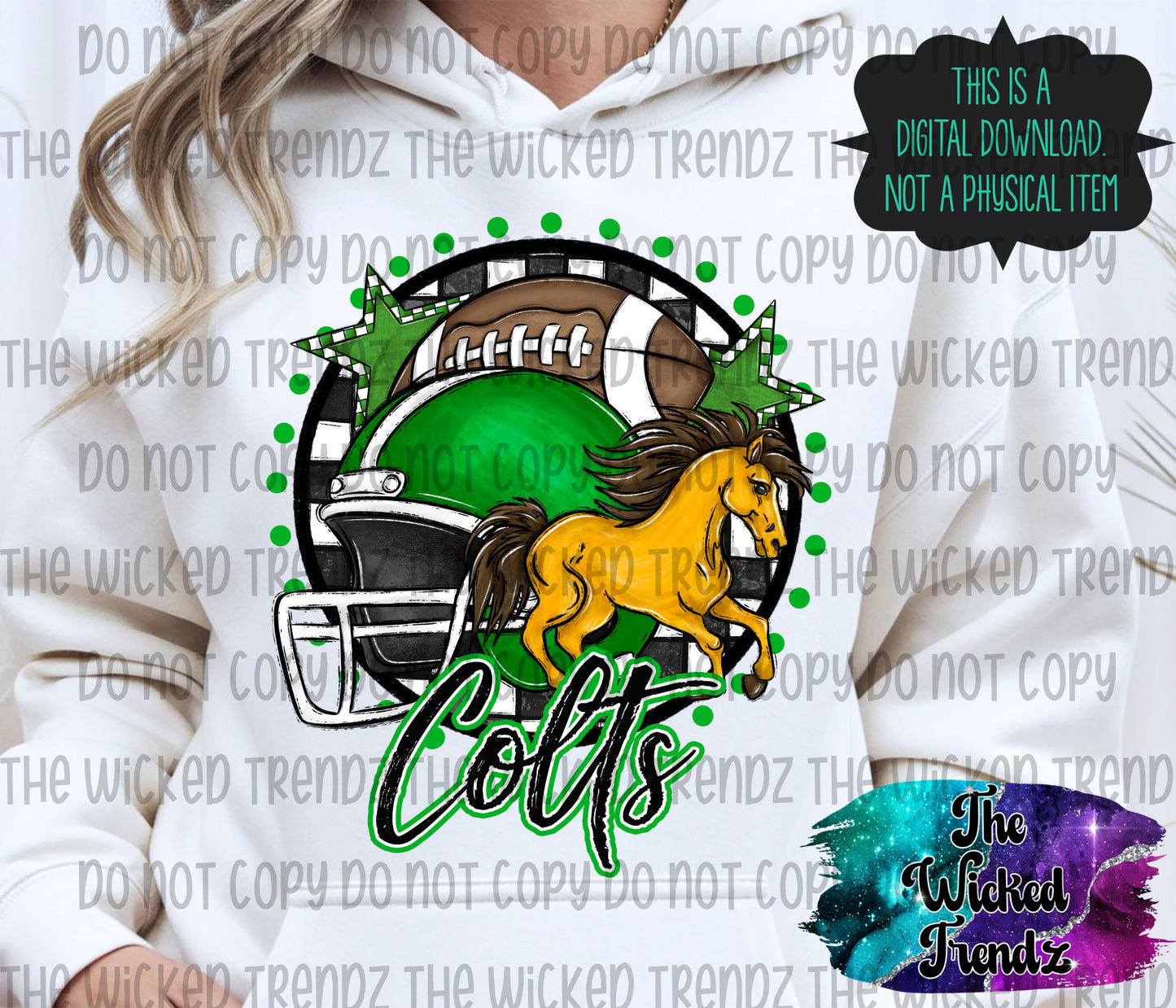 Green Colts Football Mascot Digital Design