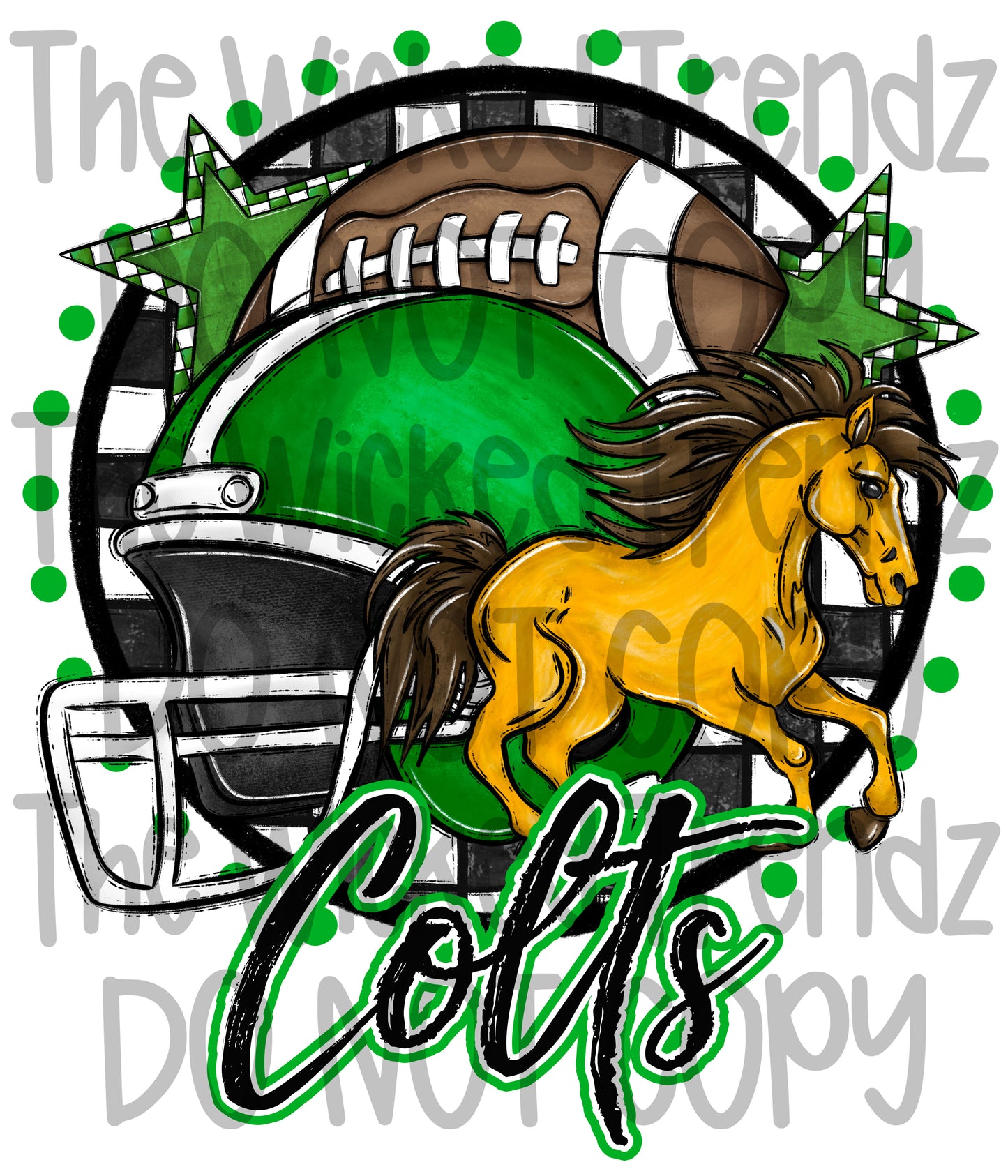 Green Colts Football Mascot Digital Design