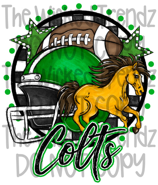 Green Colts Football Mascot Digital Design