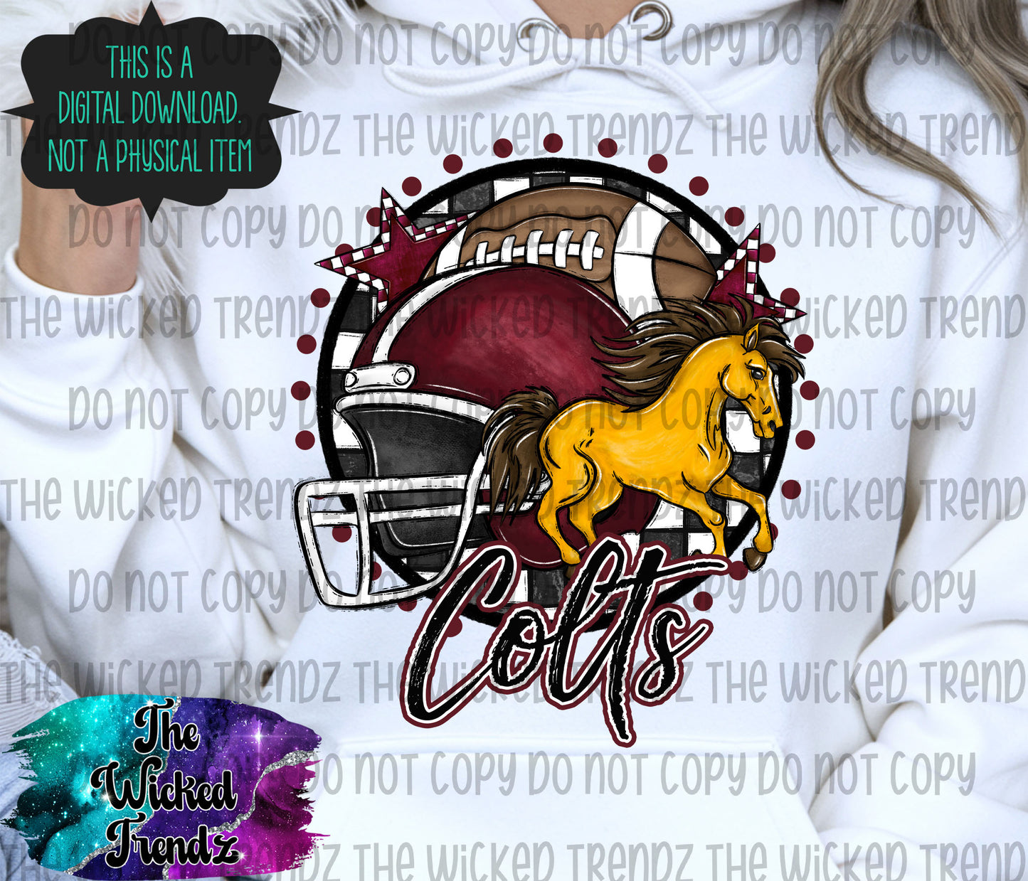 Maroon Colts Football Mascot Digital Design