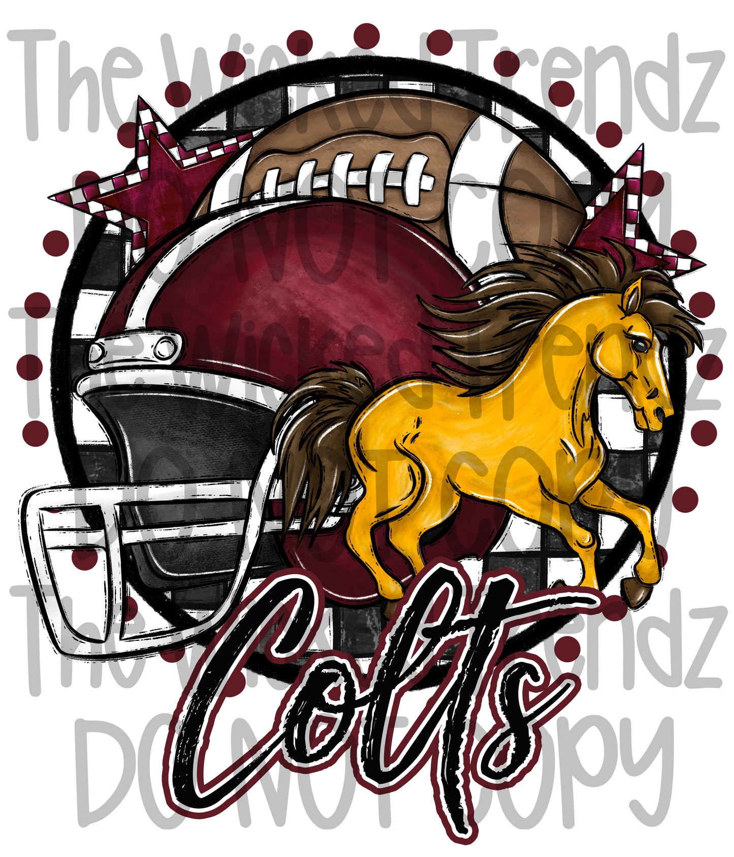 Maroon Colts Football Mascot Digital Design