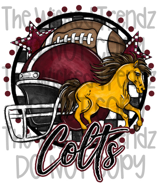 Maroon Colts Football Mascot Digital Design