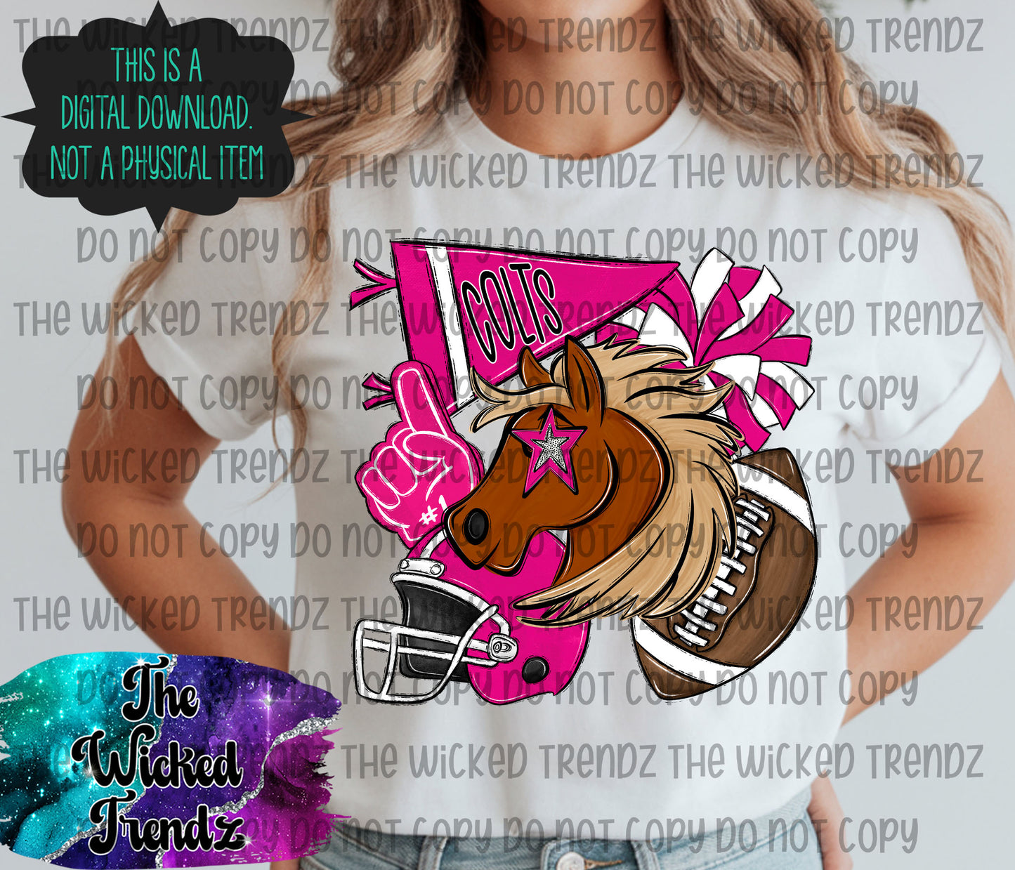 Colts Pink Out Football Cheer Mascot Digital Design October Awareness