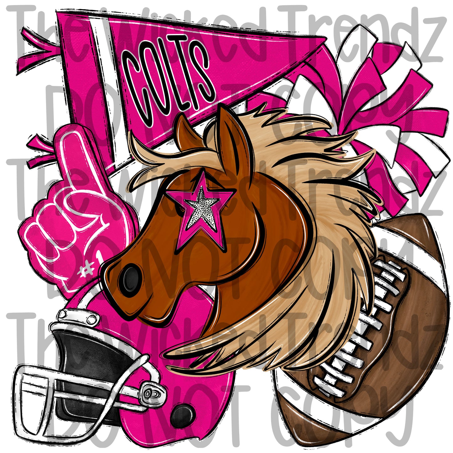 Colts Pink Out Football Cheer Mascot Digital Design October Awareness