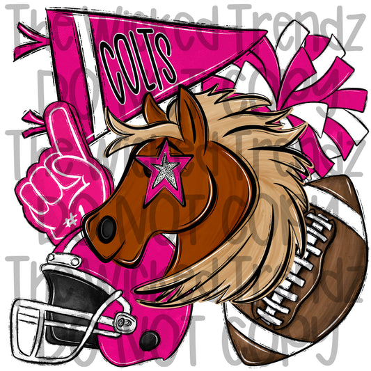Colts Pink Out Football Cheer Mascot Digital Design October Awareness