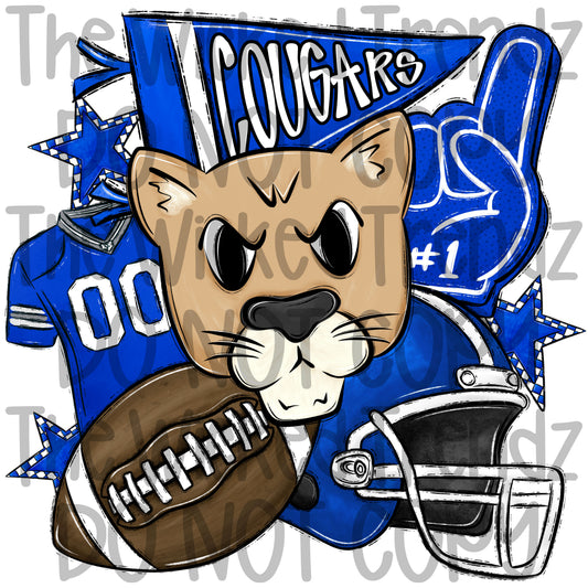 Blue Cougars Football Mascot Digital Design