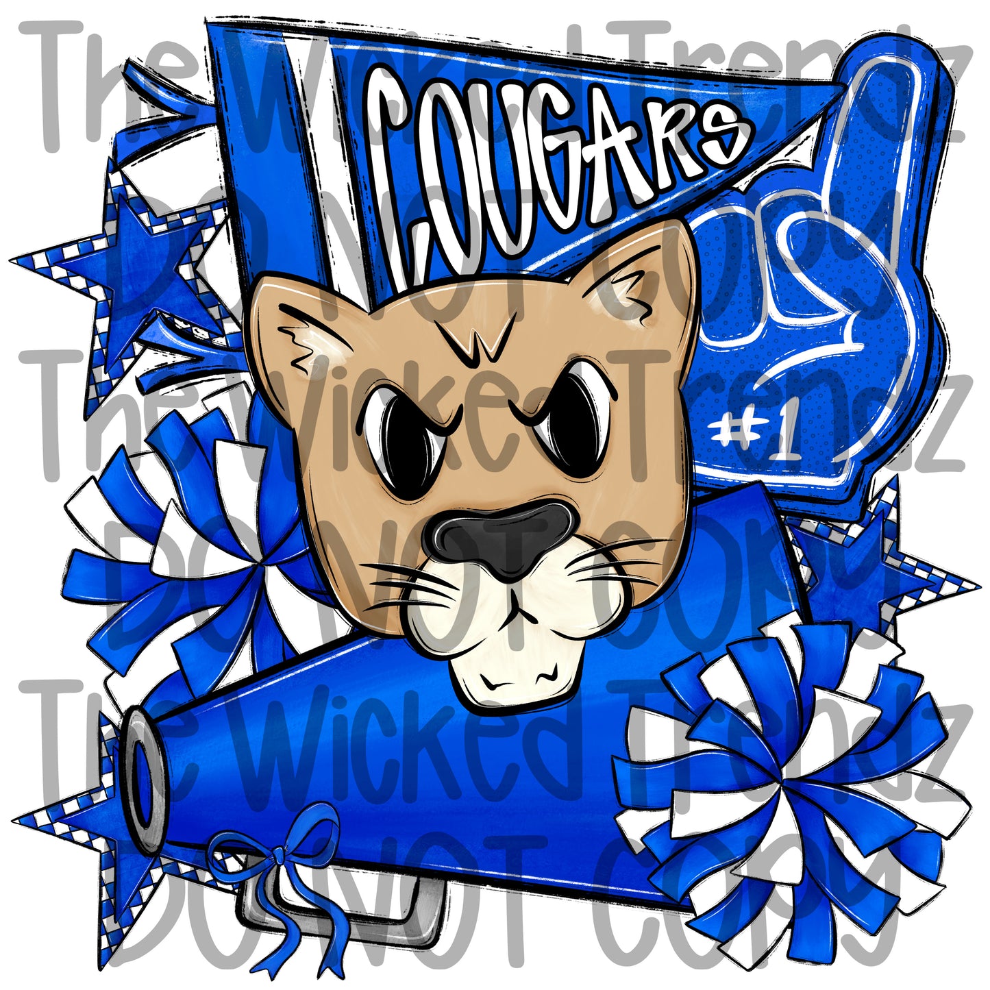 Cougars Blue Cheer Cheerleading Cheerleader Mascot Digital Design Spirit Shirt Design